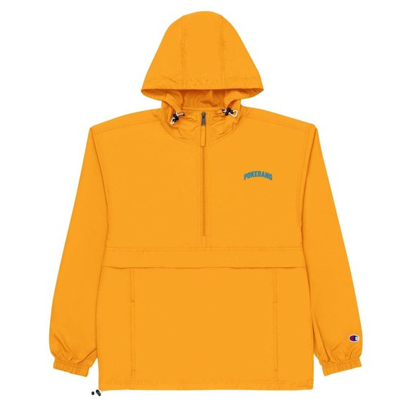 PokeGang x Champion Orange Half Zip Kangaroo Pocket Hooded Rain Resistant Jacket - Picture 1 of 1